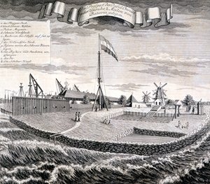 Hout- of zaagmolen van de Nederlandse Oost-Indische Compagnie op het eiland twee mijl van Batavia genaamd 